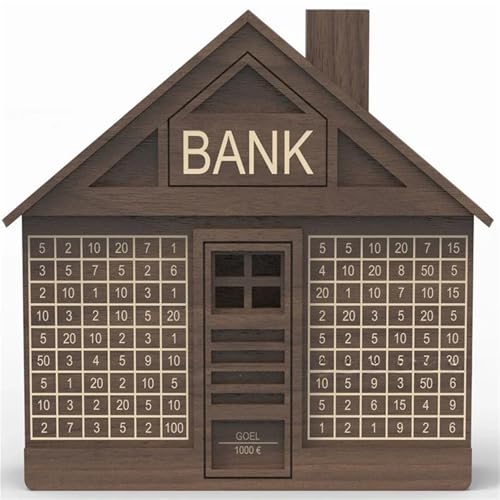 Spardose aus Holz for Bargeld, Sparschwein for 1000 oder 2000 Euro, Sparschwein for Erwachsene, Geldzählbank(Dark Brown-1000EURO) von ROEUIPG