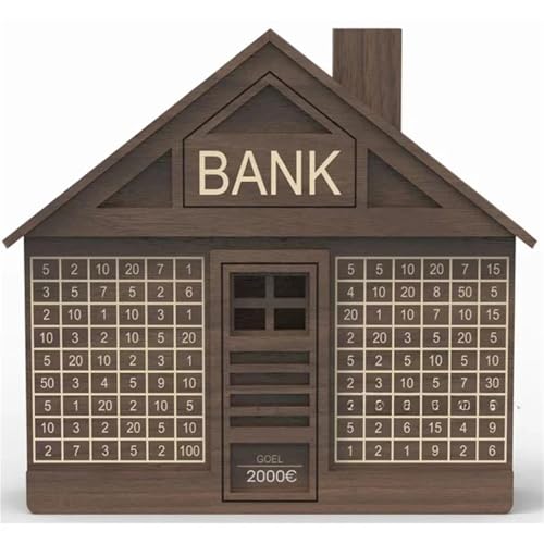 Spardose aus Holz for Bargeld, Sparschwein for 1000 oder 2000 Euro, Sparschwein for Erwachsene, Geldzählbank(Dark Brown-2000EURO) von ROEUIPG