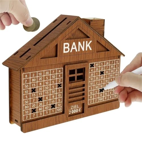 Spardose aus Holz for Bargeld, Sparschwein for 1000 oder 2000 Euro, Sparschwein for Erwachsene, Geldzählbank(Light Brown-2000EURO) von ROEUIPG