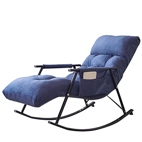Schaukelstuhl relaxsessel Garten Home Freizeit Schaukelstuhl Balkonfauler Stuhl Verstellbare Rückenlehne und Fußstützen/Belastbarkeit: 200 kg/hautfreundlicher Baumwoll- und Leinenstoff Farbe blau von ROEWIAM