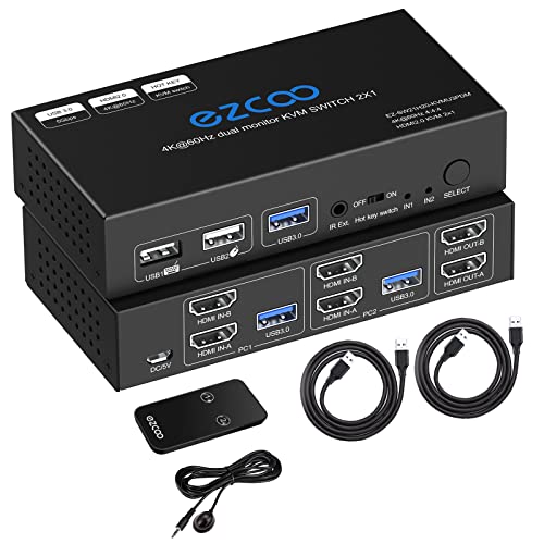 HDMI KVM Switch Dual Monitor 4K 60Hz USB 3.0 2 Ports with Hotkey 18Gbps HDCP2.3 2x HDMI Extended Display Share 2 PC with one Keyboard Mous HDR D-olby Vision VRR IR Remote Control HDMI KVM Switch Dual Monitor 4K 60Hz USB 3.0 2 Ports with Hotkey 18Gbps HDCP2.3 2x HDMI Extended Display Share 2 PC with one Keyboard Mous HDR D-olby Vision VRR IR Remote Control von ROFAVEZCO