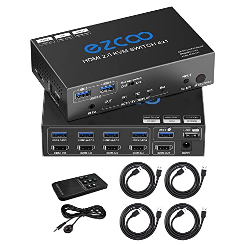 KVM Switch HDMI USB 3.0 4 Ports with Hotkey 4K 60Hz 18Gbps Share 4 Computers with one Keyboard Mous HDR D-olby Vision HDCP2.2 Remote Control KVM Switch HDMI USB 3.0 4 Ports with Hotkey 4K 60Hz 18Gbps Share 4 Computers with one Keyboard Mous HDR D-olby Vision HDCP2.2 Remote Control von ROFAVEZCO