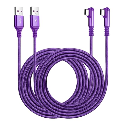 ROFICORD USB-Typ-C-Ladekabel, 3A, [2er-Pack, 1.5m+1.5m], rechtwinklig, 90 Grad, Schnellladung, geflochtenes Kabel, kompatibel mit Galaxy S10, S9 und anderen Typ-C-Geräten (1.5M+1.5M, Lila) von ROFICORD