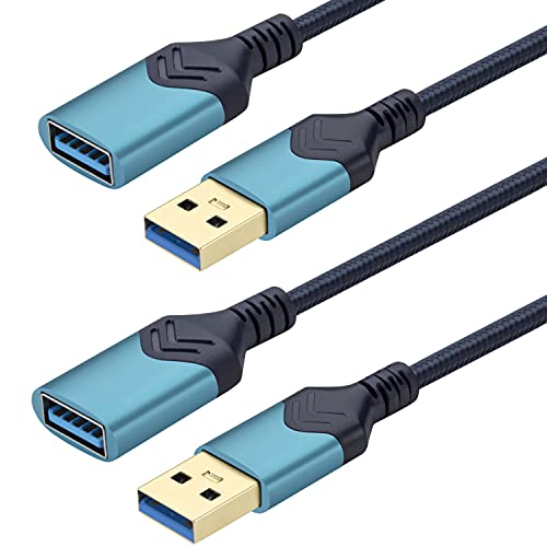 USB 3.0-Verlängerungskabel [2 Stück] Hochgeschwindigkeits-Verlängerungskabel, USB-A-Stecker auf Buchse, Verlängerungskabel für Playstation/Xbox/Flash-Laufwerk/Kartenleser/Tastatur/Drucker (1,5m, Blau) von ROFICORD