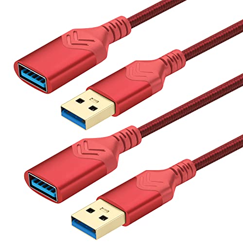 USB 3.0-Verlängerungskabel [2 Stück] Hochgeschwindigkeits-Verlängerungskabel, USB-A-Stecker auf Buchse, Verlängerungskabel für Playstation/Xbox/Flash-Laufwerk/Kartenleser/Tastatur/Drucker (1,5m, rot) von ROFICORD