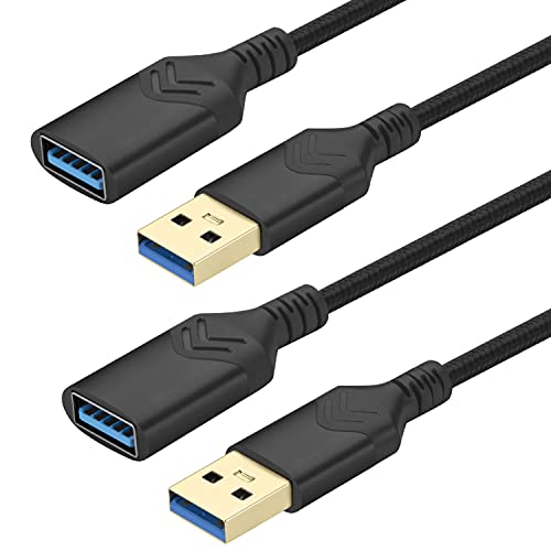 USB 3.0-Verlängerungskabel [2 Stück] Hochgeschwindigkeits-Verlängerungskabel,USB-A-Stecker auf Buchse,Verlängerungskabel für Playstation/Xbox/Flash-Laufwerk/Kartenleser/Tastatur/Drucker (0,6m,Schwarz) von ROFICORD