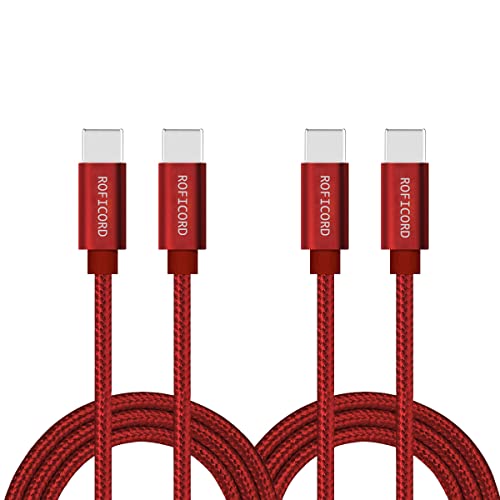 USB-C-auf-USB-C-Kabel, [2er-Pack 0,6 m] 60-W-Stromversorgungs-Schnellladekabel Typ C, kompatibel mit MacBook Pro/iPad Pro/Galaxy S20/Microsoft Surface/Google Pixel und anderen USB-C-Geräten (rot) von ROFICORD