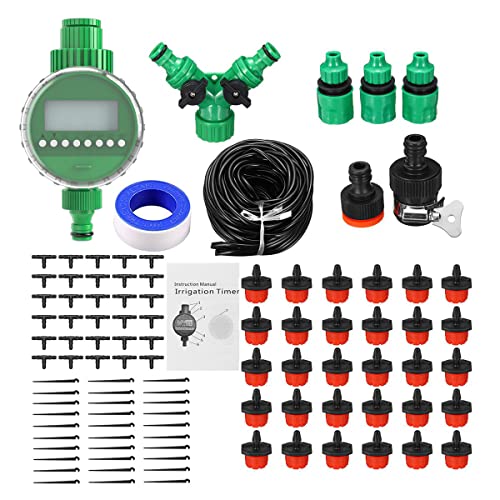 25 m Bewässerungssystem, ROFMAPLE Tropfbewässerungs-Set mit automatischer Wasserzeitschaltuhr, Verteilerschlauch, Gewächshaus, Bewässerungssysteme, Nebelbewässerungssystem für Garten, Terrasse, Rasen von ROFMAPLE