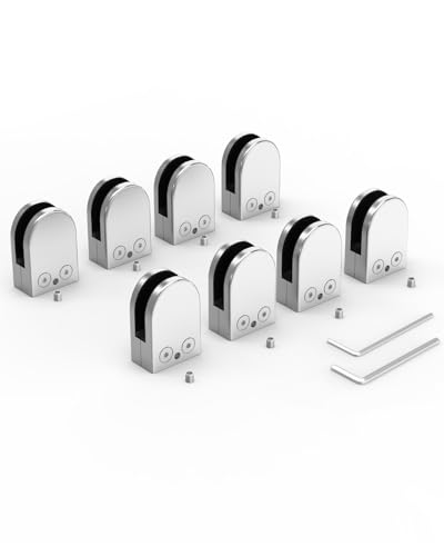 ROFMAPLE Glashalter, 8 Stück Glasklemmen Set, Edelstahl 304 Glasplattenhalter für 10-12mm Glas, Glasklemmhalter für Treppengeländer Geländer Handlauf Balkon von ROFMAPLE