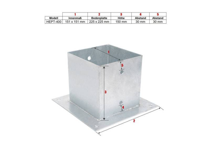 ROG-Gardenline Montagezubehör PFOSTENTRÄGER AUFSCHRAUBHÜLSE ECKIG AUF PLATTE STAHL FEUERVERZINKT (15x15 CM), verzinkter Stahl von ROG-Gardenline