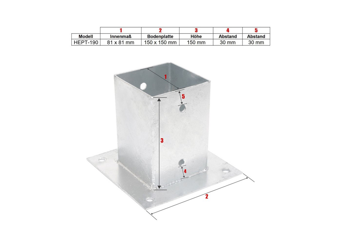 ROG-Gardenline Montagezubehör PFOSTENTRÄGER AUFSCHRAUBHÜLSE ECKIG AUF PLATTE STAHL FEUERVERZINKT (8x8 CM), verzinkter Stahl von ROG-Gardenline