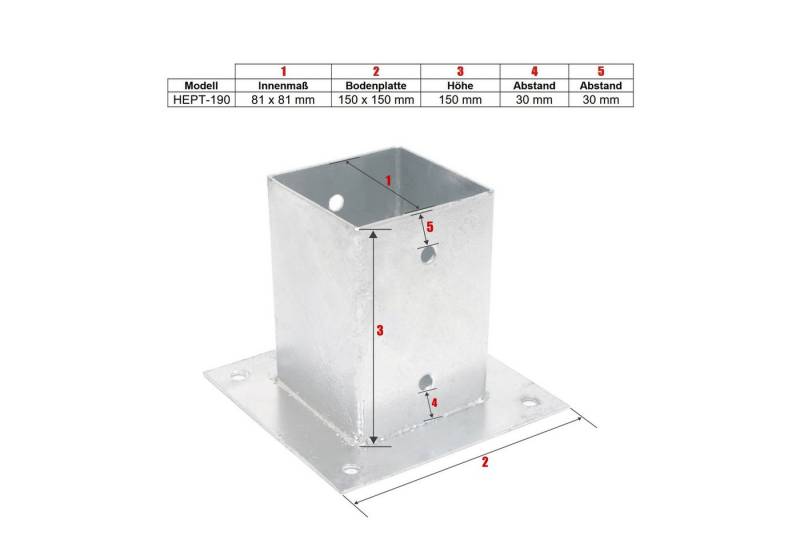ROG-Gardenline Montagezubehör PFOSTENTRÄGER AUFSCHRAUBHÜLSE ECKIG AUF PLATTE STAHL FEUERVERZINKT (8x8 CM), verzinkter Stahl von ROG-Gardenline