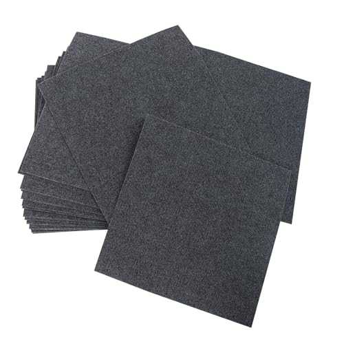 ROGONPDK 20 Stück Adsorptionstyp Quadratisch Teppich, 50x50cm Selbstklebender Bodenteppich Adsorptionstyp Polyester,Anti-Rutsch Carpet Modern Bodenteppichs für Wohnzimmer (Dunkelgrau) von ROGONPDK