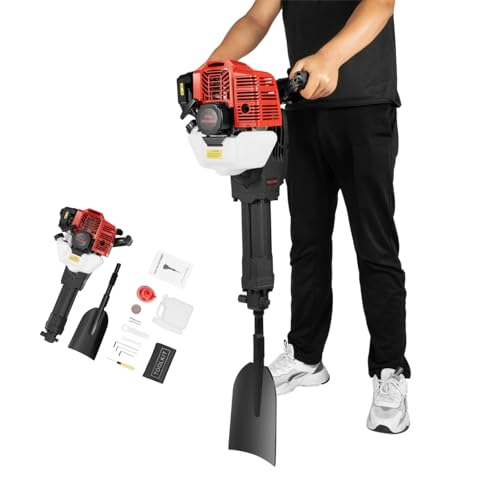 ROGONPDK 52CC Handheld Benzin Garten Baum Bagger | 2Takt Tragbar Baumbagger | 6500 U/min Gartenschaufel Grubenbagger | Handgeführte Grabenfräse Bagger Maschine mit Schaufel, Trichter & Filter von ROGONPDK