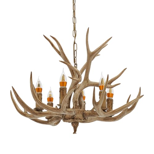 ROGONPDK 6-Kopf Retro Geweihlampe, Geweih Kronleuchter Harz Hirschgeweih Hängelampe Deckenlampe, Vintage Beleuchtung Lamp Licht Leuchte, Pendelleuchte mit Antler Decken & Flammig Kronleuchter von ROGONPDK