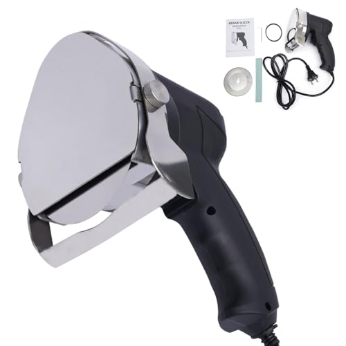 ROGONPDK 80W Elektrisches Schawarma-Messer, Leistungsstarke Dönerschneider Edelstahl Dönermesser Kebab Schneider mit 2 Klingen, Tragbar Kebab-Fleischschneider Anpassbare Schnittstärke 1-8mm von ROGONPDK