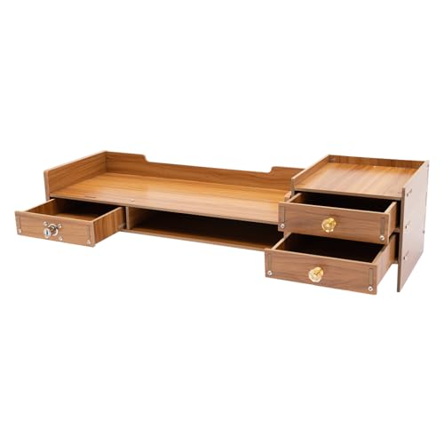 ROGONPDK Computerregal aus Holz Monitorständer aus Holz 48.5x18.5x13.5 CM Schreibtischaufsatz mit Schloss Computerregal aus Holz mit Schubladen Schreibtisch-Organizer Desktop von ROGONPDK