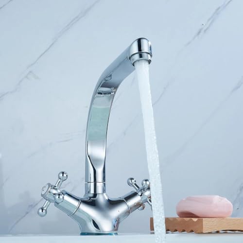 ROGONPDK Doppelhebel Waschtischarmatur | Retro Waschtischbatterie Zweigriff | Cross Bad Mischbatterie Waschtisch | Armatur Zweigriffmischer Waschbecken | Wasserhahn Messingkern Chrom mit 2 Schläuche ROGONPDK Doppelhebel Waschtischarmatur | Retro Waschtischbatterie Zweigriff | Cross Bad Mischbatterie Waschtisch | Armatur Zweigriffmischer Waschbecken | Wasserhahn Messingkern Chrom mit 2 Schläuche von ROGONPDK