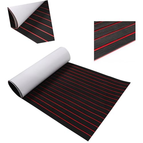 ROGONPDK Eva Schaum Marine Bodenbelag | Matte Teak Boot Yacht Deck Teppich | rutschfeste Bootsmatte Marineteppich | Bootsbodenmatte Anti-Rutschmatte für Bootsdecking (Schwarz + Rote Streifen, 1) von ROGONPDK