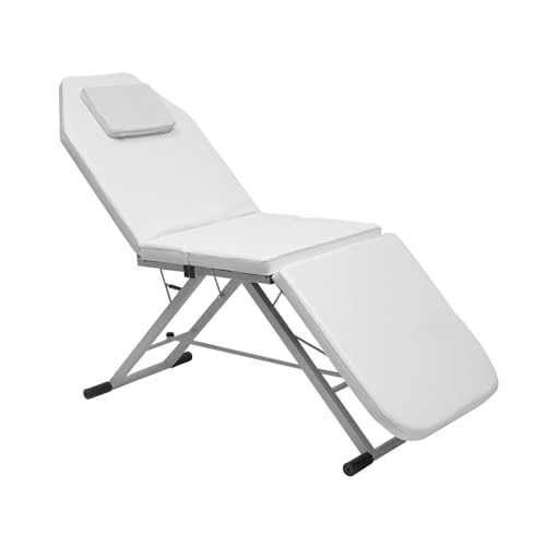 ROGONPDK Klappbar Massageliege SPA Salon Bett, Dreifach Gefaltetes Kosmetikbett Liegen 180 * 60 * 60cm, Kosmetikbett Massagetisch, Massagestuhl kosmetikliegen für Massagezentren, Tattoo (Weiß) von ROGONPDK
