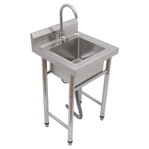 ROGONPDK Küchenspüle Edelstahl Spüle Kit Edelstahl Küchenspüle Kit Waschbecken Rechteckig Edelstahlspüle mit Ablaufsieb mit Wasserhahn und Rohre Fallrohr Ablaufgarnitur 50x50x90CM Silber von ROGONPDK