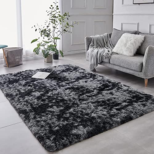 ROHATIM Hochflor Teppich Wohnzimmer Super weich Shaggy Teppich Flauschiger,Soft Area Rug Schlafzimmer Teppiche Super weich Fluffy Kindermatte(dunkelgrau,120 x 160 cm) von ROHATIM