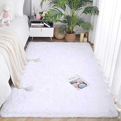 ROHATIM Hochflor Teppich Wohnzimmer Super weich Shaggy Teppich Flauschiger,Soft Area Rug Schlafzimmer Teppiche Super weich Fluffy Kindermatte(reines Weiß,160 x 230 cm) von ROHATIM