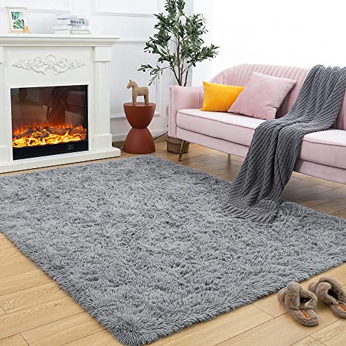 ROHATIM Hochflor Teppich Wohnzimmer Super weich Shaggy Teppich Flauschiger,Soft Area Rug Schlafzimmer Teppiche Super weich Fluffy Kindermatte(grau,200 x 300 cm) von ROHATIM