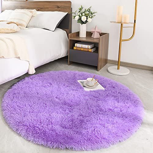 ROHATIM Hochflor Teppich Rund Wohnzimmer Super weich Shaggy Teppich Flauschiger,Soft Area Rug Schlafzimmer Teppiche Super weich Fluffy Kindermatte(Violett,100 x 100 cm) von ROHATIM