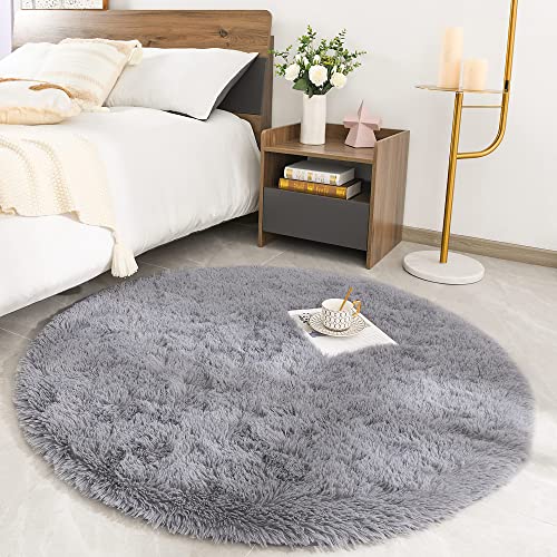 ROHATIM Hochflor Teppich Rund Wohnzimmer Super weich Shaggy Teppich Flauschiger,Soft Area Rug Schlafzimmer Teppiche Super weich Fluffy Kindermatte(grau,200 x 200 cm) von ROHATIM