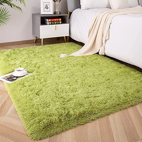 ROHATIM Hochflor Teppich Wohnzimmer Super weich Shaggy Teppich Flauschiger,Soft Area Rug Schlafzimmer Teppiche Super weich Fluffy Kindermatte(Grün,80 x 150 cm) von ROHATIM