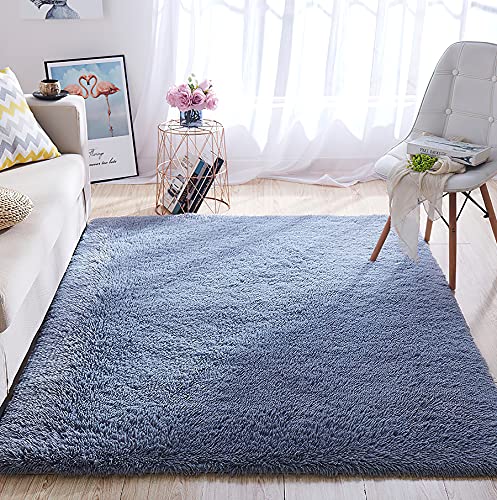 ROHATIM Hochflor Teppich Wohnzimmer Super weich Shaggy Teppich Flauschiger,Soft Area Rug Schlafzimmer Teppiche Super weich Fluffy Kindermatte(Silber grau,120 x 160 cm) von ROHATIM