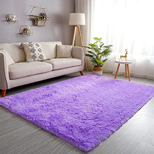 ROHATIM Hochflor Teppich Wohnzimmer Super weich Shaggy Teppich Flauschiger,Soft Area Rug Schlafzimmer Teppiche Super weich Fluffy Kindermatte(Violett,80 x 150 cm) von ROHATIM