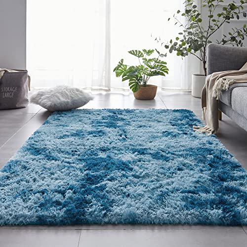 ROHATIM Hochflor Teppich Wohnzimmer Super weich Shaggy Teppich Flauschiger,Soft Area Rug Schlafzimmer Teppiche Super weich Fluffy Kindermatte Carpet(Navy blau,200 x 300 cm) von ROHATIM