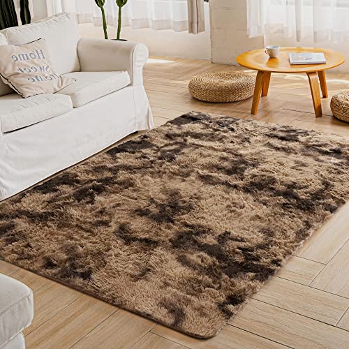 ROHATIM Hochflor Teppich Wohnzimmer Super weich Shaggy Teppich Flauschiger,Soft Area Rug Schlafzimmer Teppiche Super weich Fluffy Kindermatte Carpet(braun,120 x 160 cm) von ROHATIM