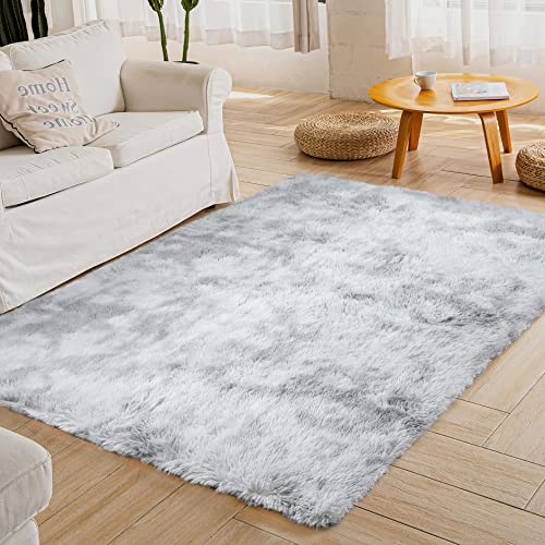ROHATIM Hochflor Teppich Wohnzimmer Super weich Shaggy Teppich Flauschiger,Soft Area Rug Schlafzimmer Teppiche Super weich Fluffy Kindermatte Carpet(hellgrau,120 x 160 cm) von ROHATIM