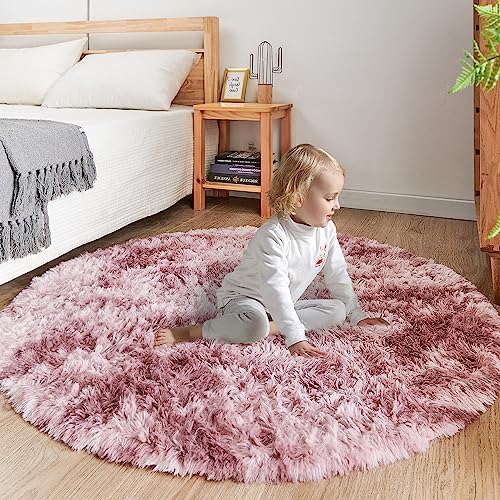 ROHATIM Schlafzimmer Plüsch Teppich Rund,Flauschiger Teppich für Wohnzimmer,modernes Wohnzimmer,Mädchen,weicher und Flauschiger Teppich für das Schlafzimmer Kindermatte(Lila-rosa,Ø 200 cm Rund) von ROHATIM