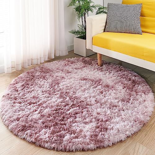 ROHATIM Schlafzimmer Plüsch Teppich Rund,Flauschiger Teppich für Wohnzimmer,modernes Wohnzimmer,Mädchen,weicher und Flauschiger Teppich für das Schlafzimmer Kindermatte(Lila-rosa,Ø 100 cm Rund) von ROHATIM