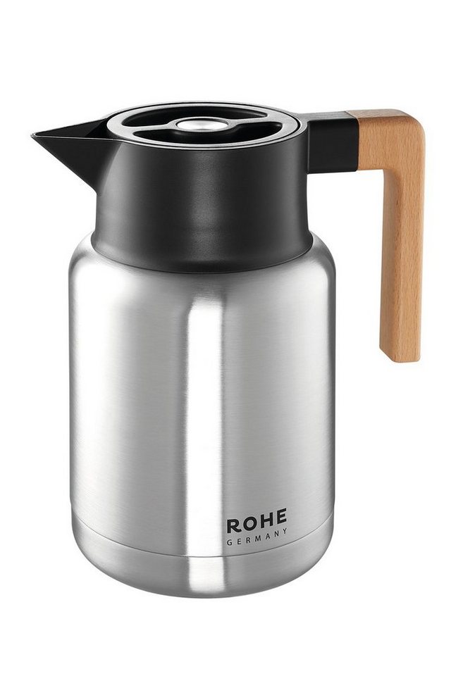 ROHE Germany Isolierkanne Isidor, 1.4 l, (Einzelartikel, 1 x Kanne), chrom, Edelstahl, mit Holzgriff von ROHE Germany