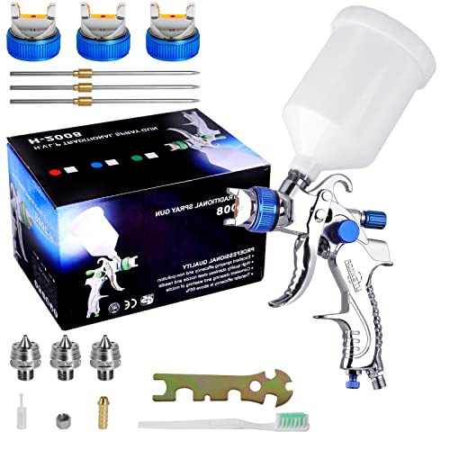HVLP Pistola Verniciatura Professionale ad Aria a gravità 600CC Cup Pistola a spruzzo Set Con 3 ugelli 1,4 mm 1,7 mm 2,0 mm per Riparazione Auto Professionale aerografo Pittura Kit (Blau) von ROIIKETU