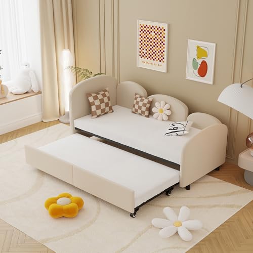 ROISDIYI Twin Size Daybed 90x200 mit Storage Drawers, Velvet gepolstert Daybed, Schlafzimmer Wohnzimmer Modern Sofa Bed Daybed Frame für Wohnzimmer, Kinderzimmer, Schlafzimmer,Modern Style (Beige) von ROISDIYI