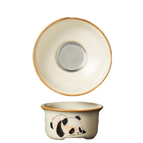 ROJDFCNBW Chinesischer Kung Fu Tee Zeremonie Porzellan Teeka 5-Piece Panda Gaiwan Kung Fu Tea Set with Ceramic Tea Strainer Gongdao Cup and 2 Teacups(Panda Ceramic Tea Strainer) von ROJDFCNBW