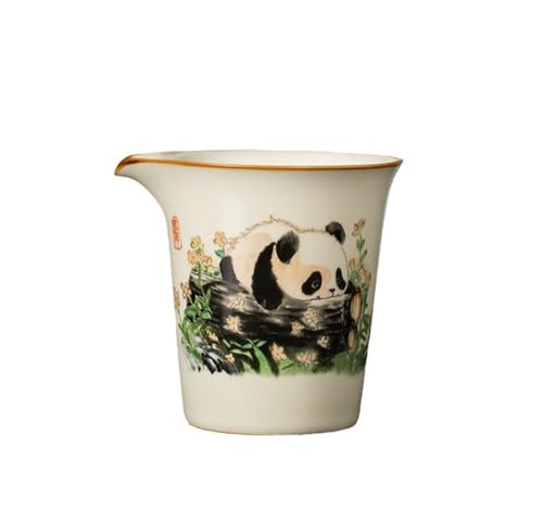 ROJDFCNBW Chinesischer Kung Fu Tee Zeremonie Porzellan Teeka 5-Piece Panda Gaiwan Kung Fu Tea Set with Ceramic Tea Strainer Gongdao Cup and 2 Teacups(Panda Gongdao Cup) von ROJDFCNBW