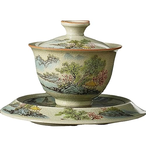 ROJDFCNBW Chinesischer Kung Fu Tee Zeremonie Porzellan Teeka Chinese Landscape Painting Ceramic Gaiwan Tea Set 160ml von ROJDFCNBW
