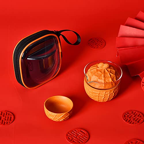 ROJDFCNBW Chinesischer Kung Fu Tee Zeremonie Porzellan Teeka Chinese Travel Set Jianzhan Gaiwan Peanut Styling Pack of 2 Teacups Teapot Bag Multicolor(Orange) von ROJDFCNBW