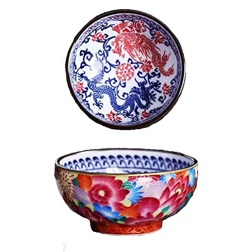 ROJDFCNBW Chinesischer Kung Fu Tee Zeremonie Porzellan Teeka JianZhan Chinese Porcelain Ceramic Tea Cups Pack of 8 Multicolor Enamel Pattern(Blue Red Phoenix and Dragon) von ROJDFCNBW