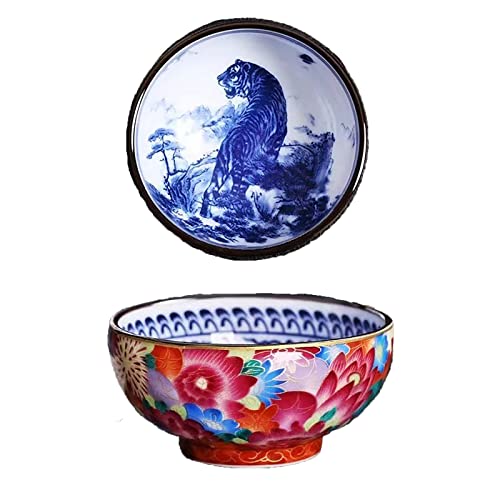 ROJDFCNBW Chinesischer Kung Fu Tee Zeremonie Porzellan Teeka JianZhan Chinese Porcelain Ceramic Tea Cups Pack of 8 Multicolor Enamel Pattern(Blue Tiger) von ROJDFCNBW