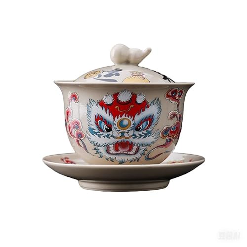 ROJDFCNBW Chinesischer Kung Fu Tee Zeremonie Porzellan Teeka Lion Dance Chinese Kungfu Tea Ceremony Set with Gaiwan Teapot and Teacups(Lion Dance Gaiwan B) von ROJDFCNBW