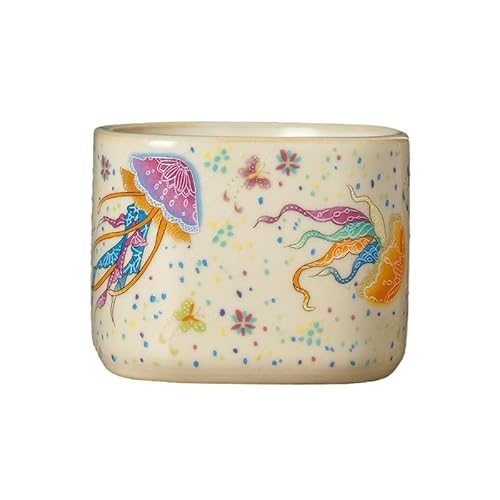 ROJDFCNBW Chinesischer Kung Fu Tee Zeremonie Porzellan Teeka Pack of 6 Piece Chinese Porcelain Gaiwan Tea Set with Tea Cups and Ceramic Tea Strainer(Jellyfish Master Tea Cup) von ROJDFCNBW