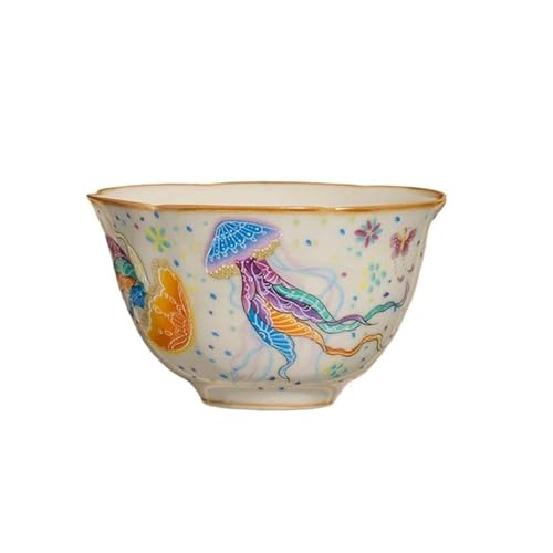 ROJDFCNBW Chinesischer Kung Fu Tee Zeremonie Porzellan Teeka Pack of 6 Piece Chinese Porcelain Gaiwan Tea Set with Tea Cups and Ceramic Tea Strainer(Jellyfish Tea Cup) von ROJDFCNBW